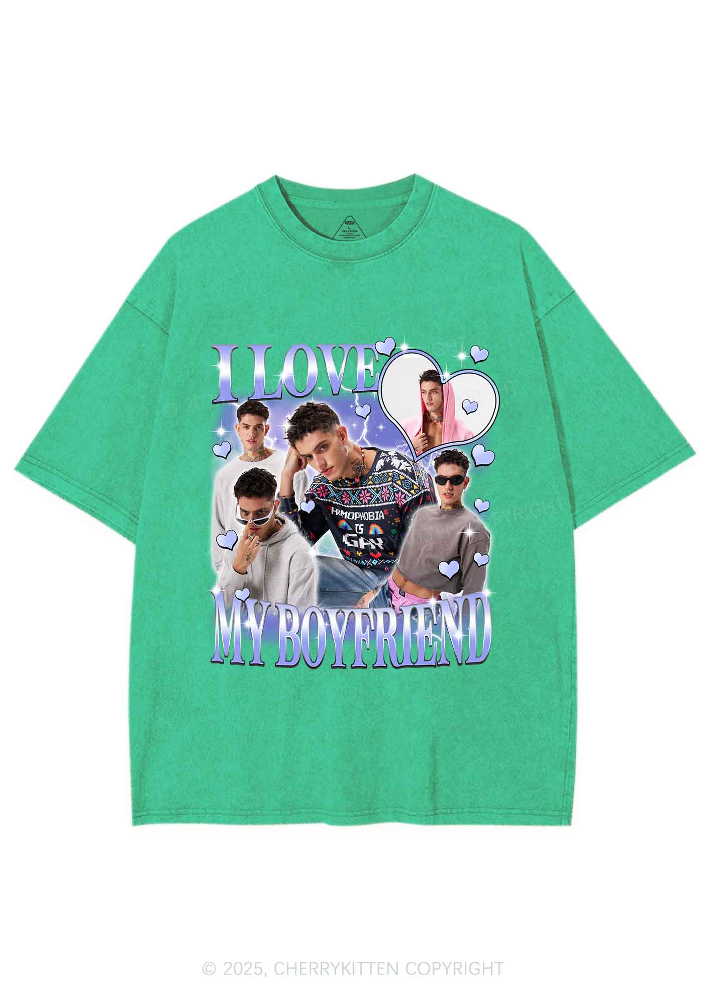 Custom Sparkly Heart I Love BF GF Y2K Shirts Washed Tee Cherrykitten