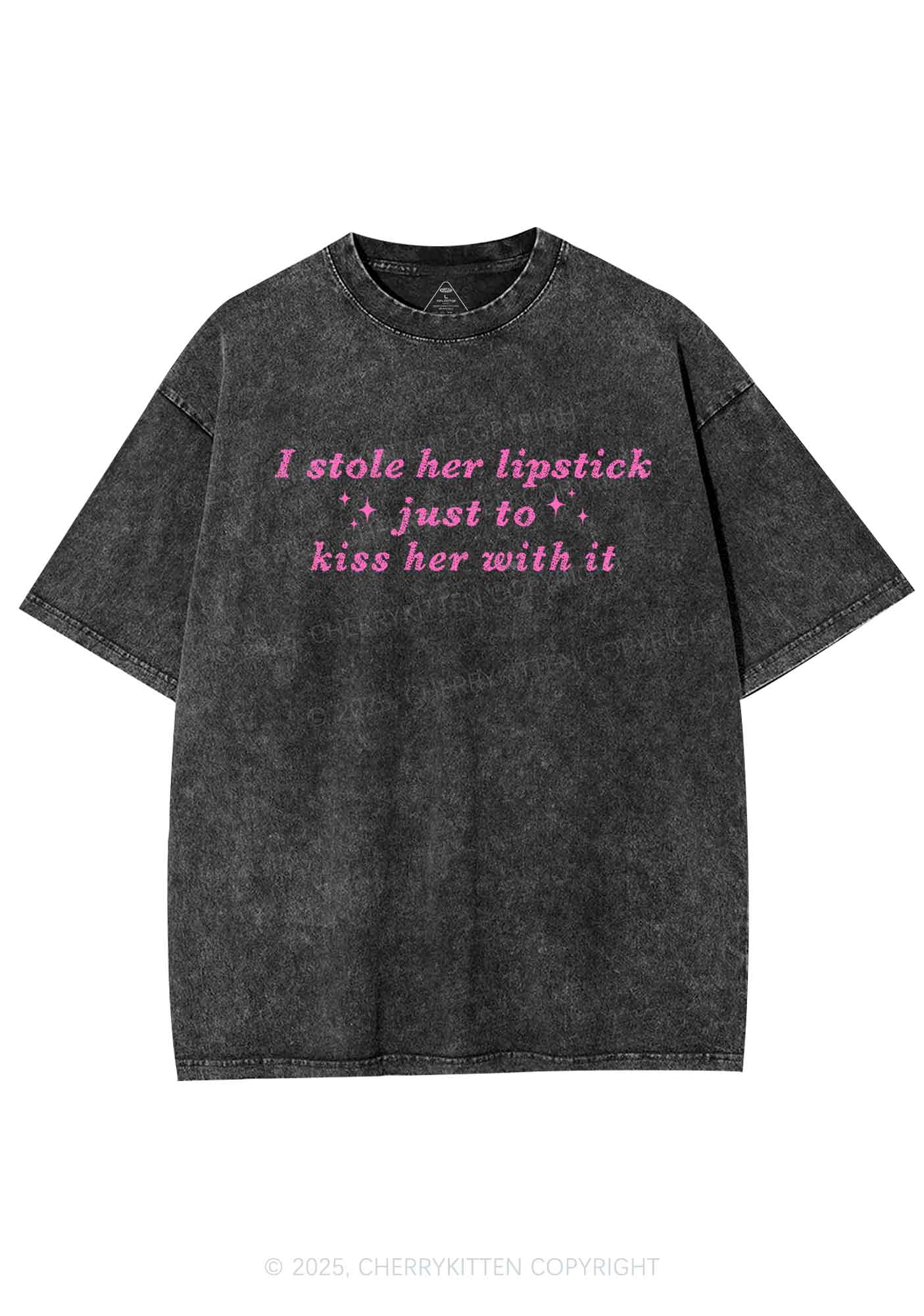 I Stole Her Lipstick Pride Y2K Shirts Washed Tee Cherrykitten