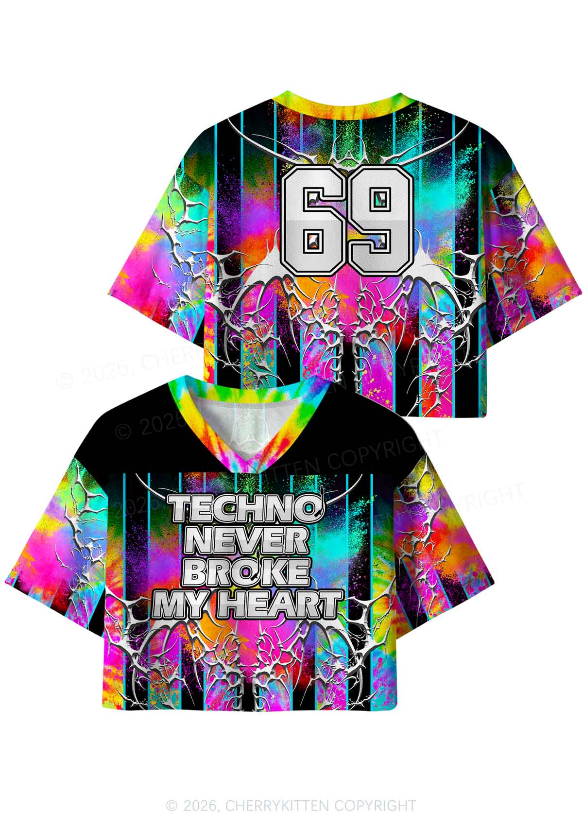 Techno Never Broke My Heart Y2K Crop Sport Jersey Shirts Cherrykitten
