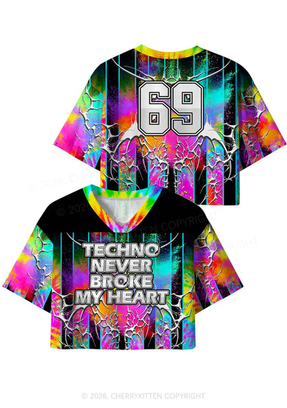 Techno Never Broke My Heart Y2K Crop Sport Jersey Shirts Cherrykitten