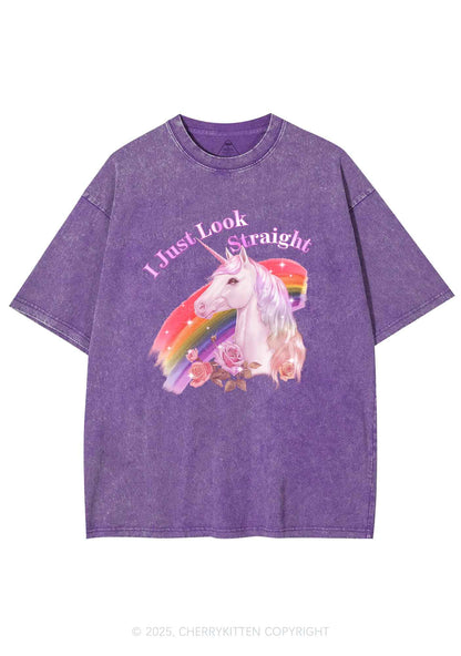 Look Straight Unicorn Pride Y2K Shirts Washed Tee Cherrykitten
