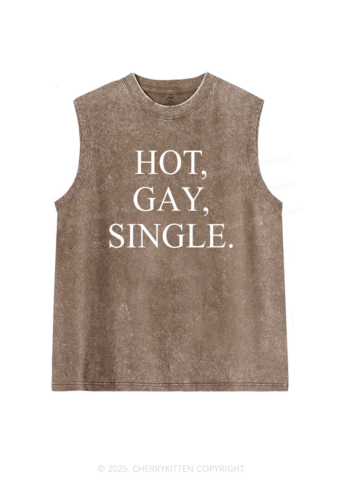 Hot Gay Single Pride Y2K Washed Muscle Tank Cherrykitten