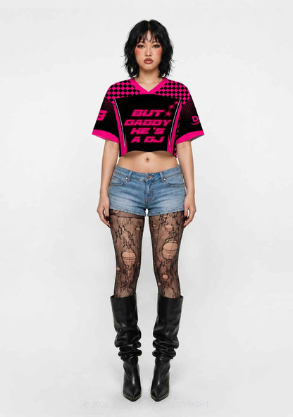 But Daddy He Is A DJ Y2K Crop Sport Jersey Shirts Cherrykitten