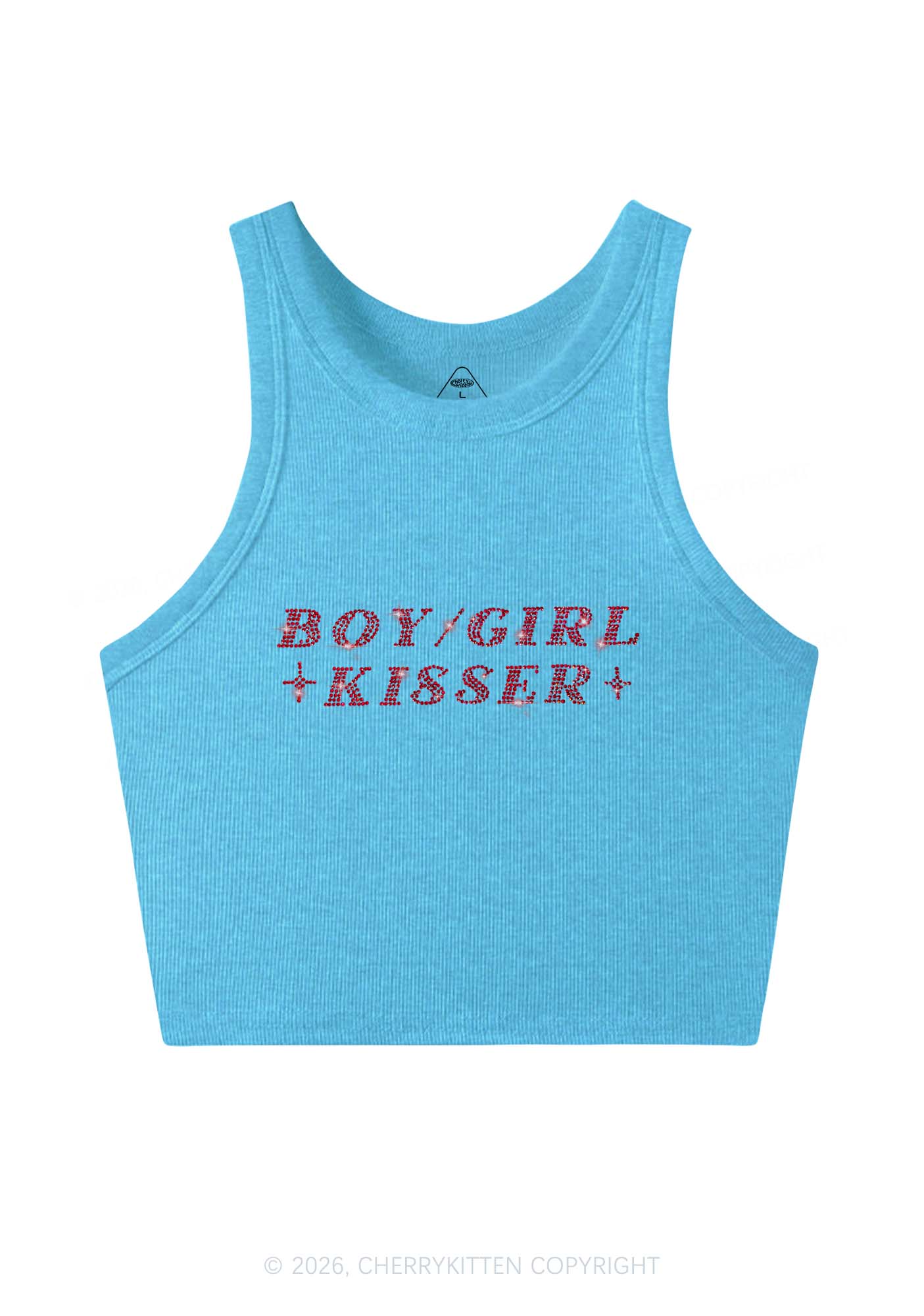 Rhinestone Boy Girl Kisser Pride Y2K Crop Tank Top Cherrykitten