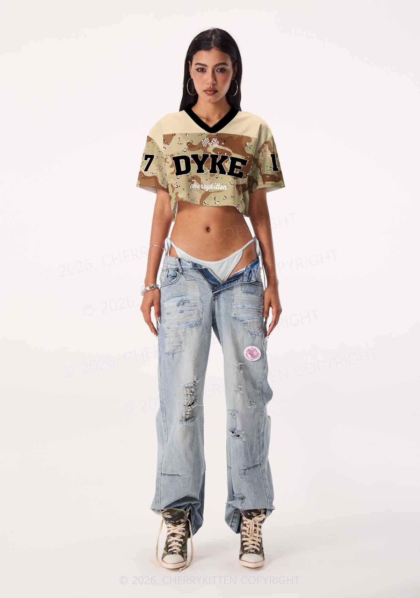 Dyke Camouflage Pride Y2K Crop Sport Jersey Shirts Cherrykitten