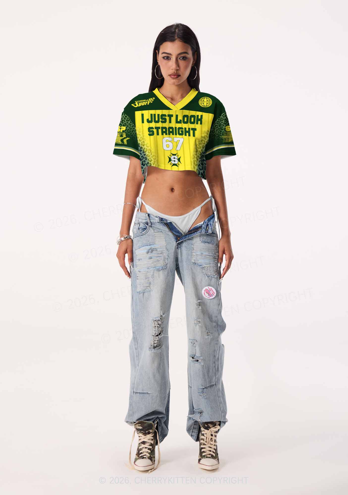 I Just Look Straight Leopard Pride Y2K Crop Sport Jersey Shirts Cherrykitten