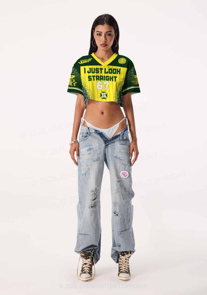 I Just Look Straight Leopard Pride Y2K Crop Sport Jersey Shirts Cherrykitten
