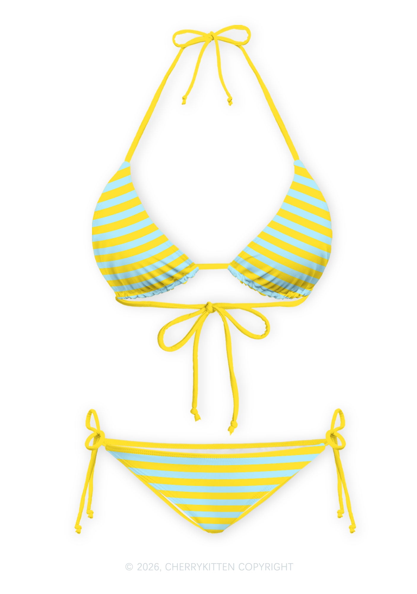 Blue And Yellow Stripes Y2K Print Bikini Set Cherrykitten