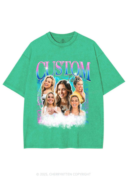 Custom Portrait Glitter Text Y2K Shirts Washed Tee Cherrykitten