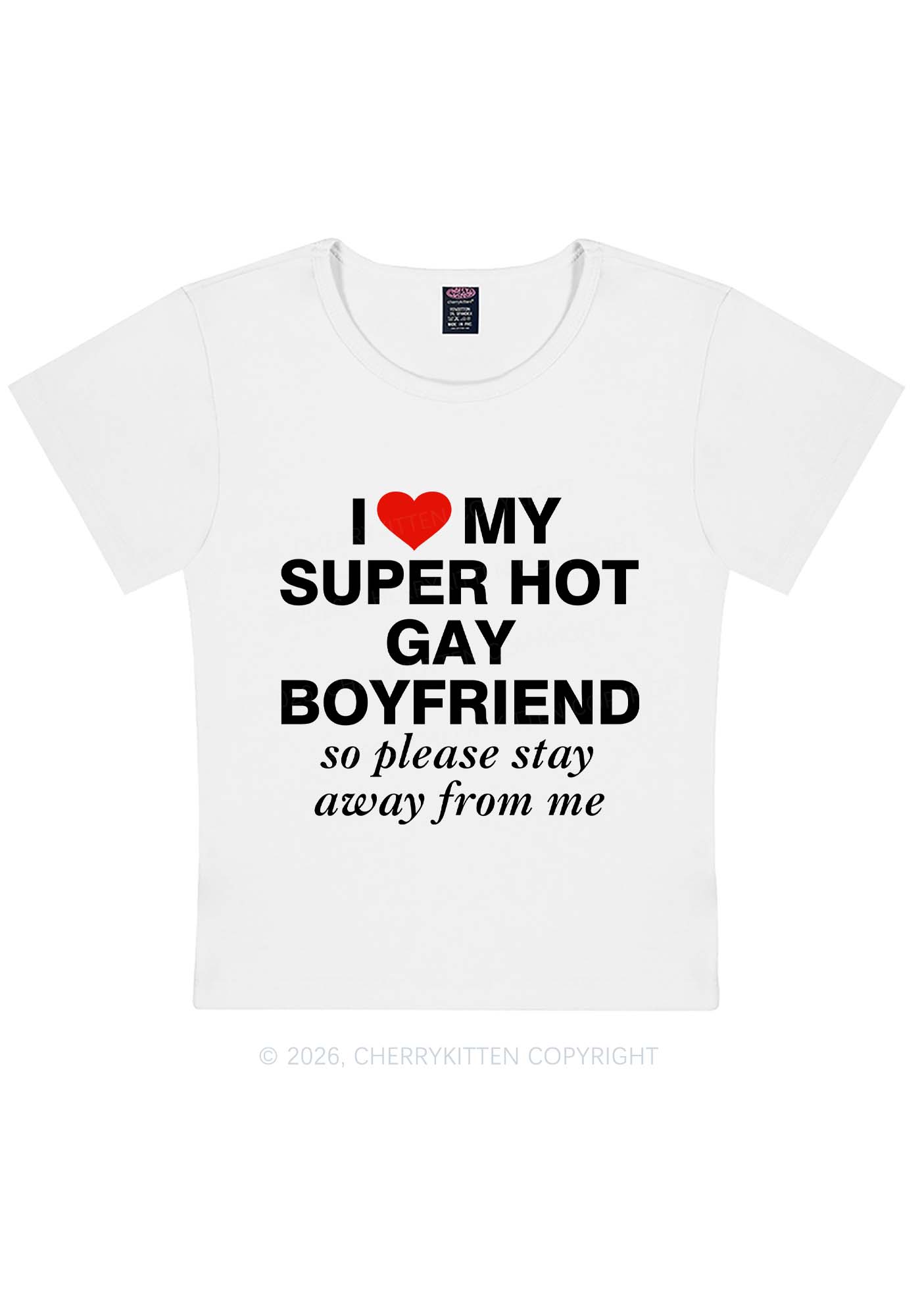 I Love My Super Hot Gay BF Pride Y2K Baby Tee Cherrykitten