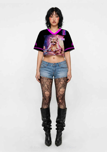 Club DJ Raccoon Y2K Crop Sport Jersey Shirts Cherrykitten