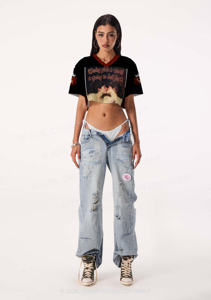Lesbian Kissing Girls Is Worth Pride Y2K Crop Sport Jersey Shirts Cherrykitten