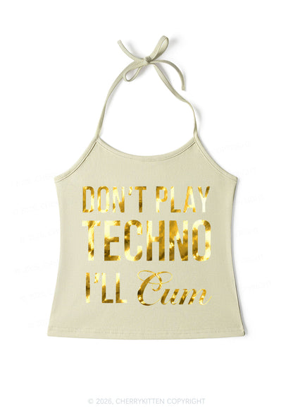 Dont Play Techno Silver Foil Printed Y2K Halter Neck Cami Cherrykitten