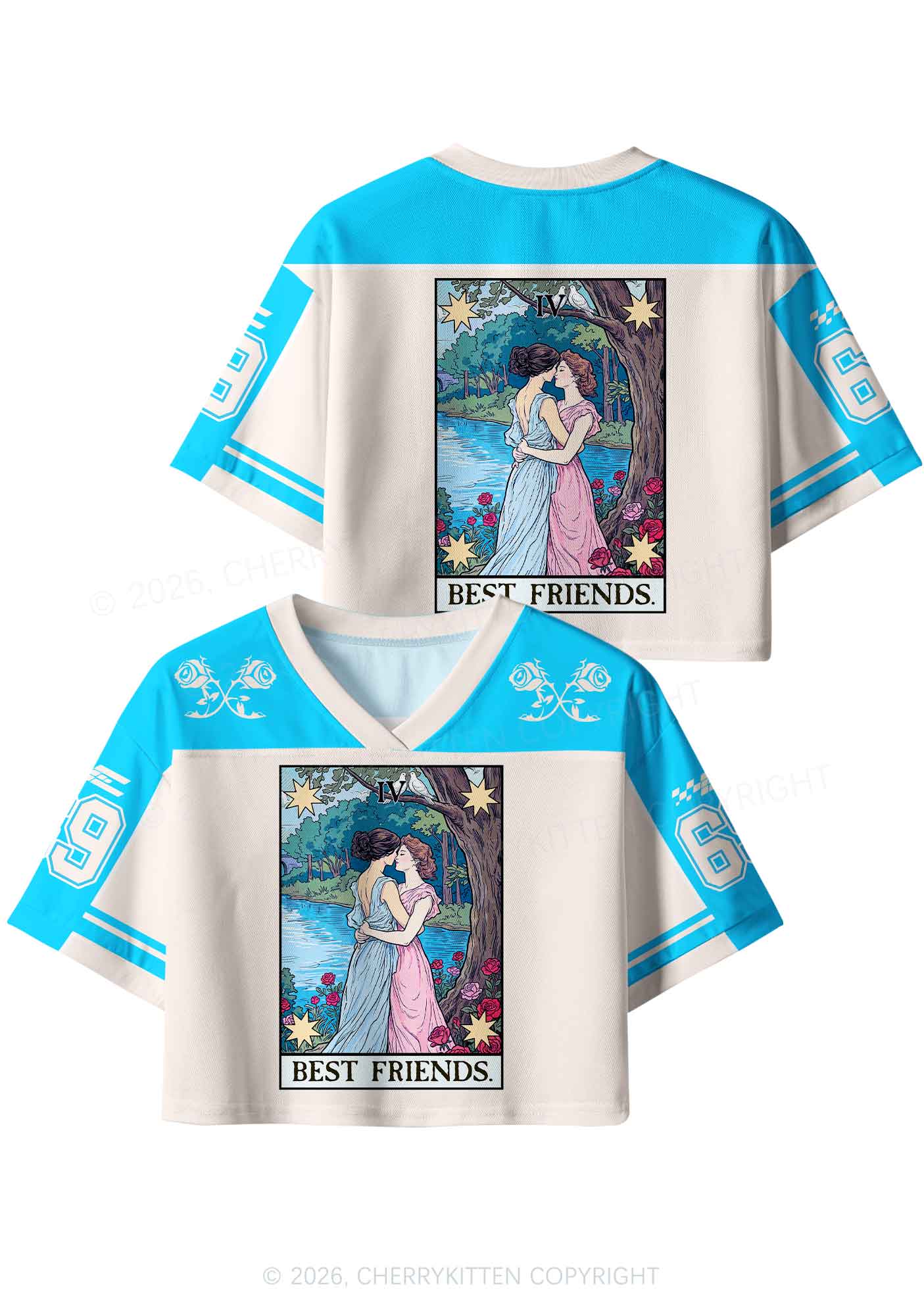 Blue Best Friends Pride Y2K Crop Sport Jersey Shirts Cherrykitten