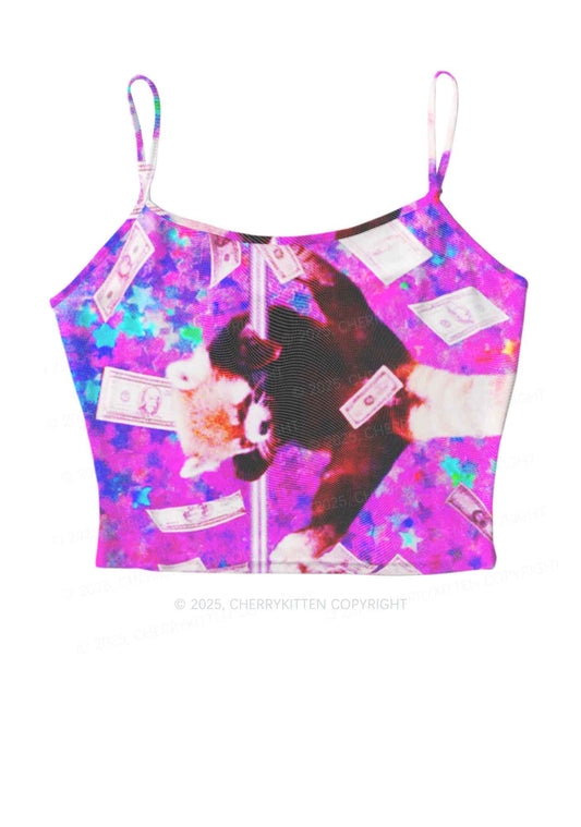 Pole Dancing Raccoon Y2K Mesh Cami Tank Cherrykitten