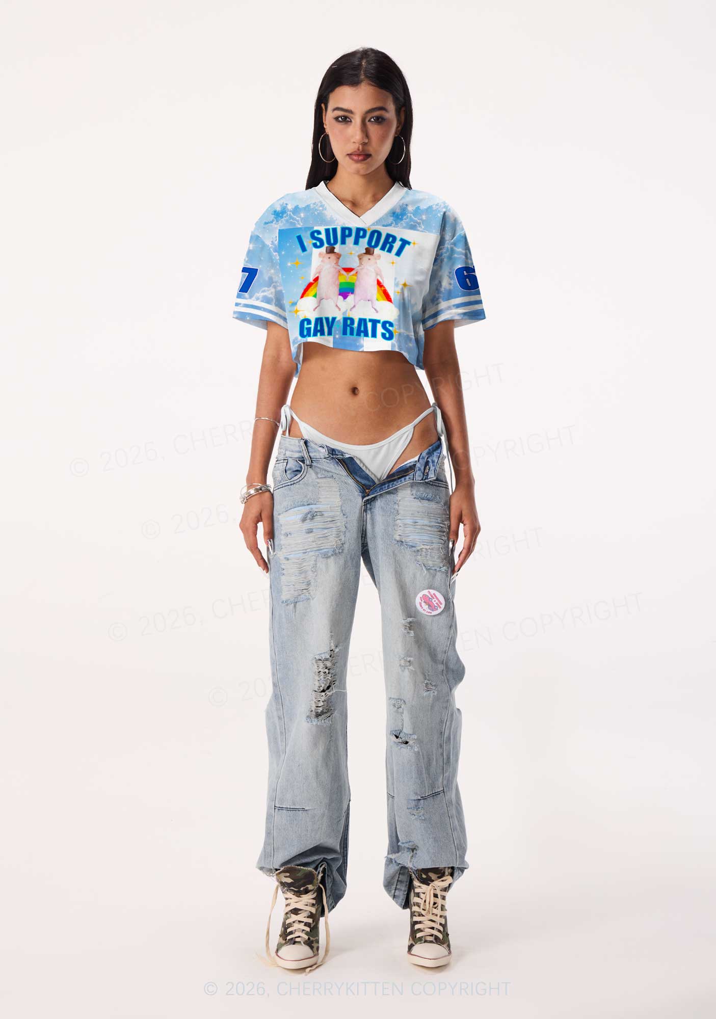 Support Gay Rats Pride Y2K Crop Sport Jersey Shirts Cherrykitten
