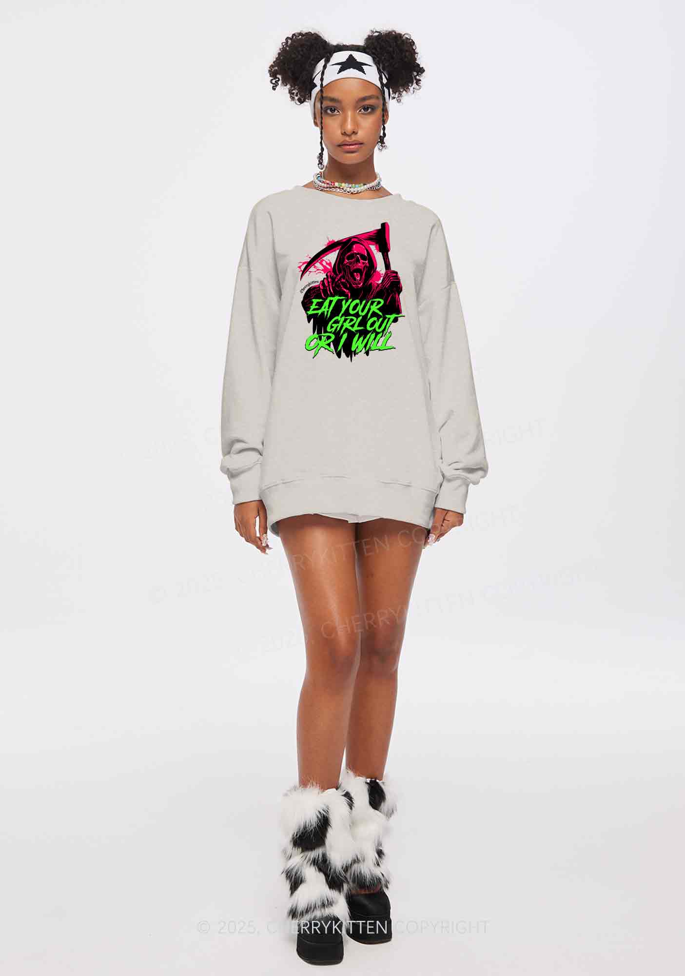 Hallowen Ghost Eat Your Girl Out Y2K Washed Sweatshirts Cherrykitten