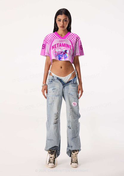 Pink Dolphin Heart Y2K Crop Sport Jersey Shirts Cherrykitten