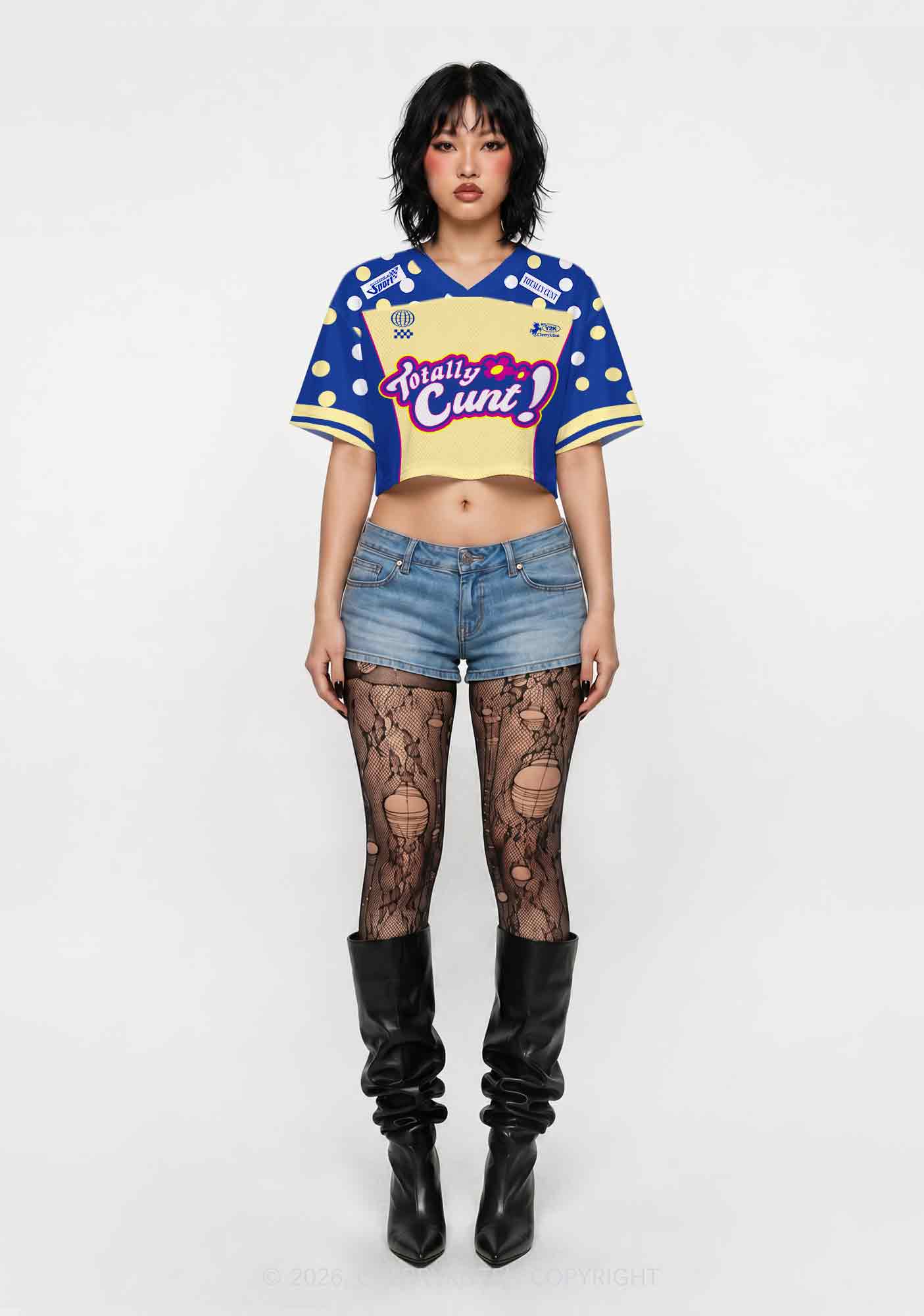Yellow Dots Totally Cxxt Y2K Crop Sport Jersey Shirts Cherrykitten
