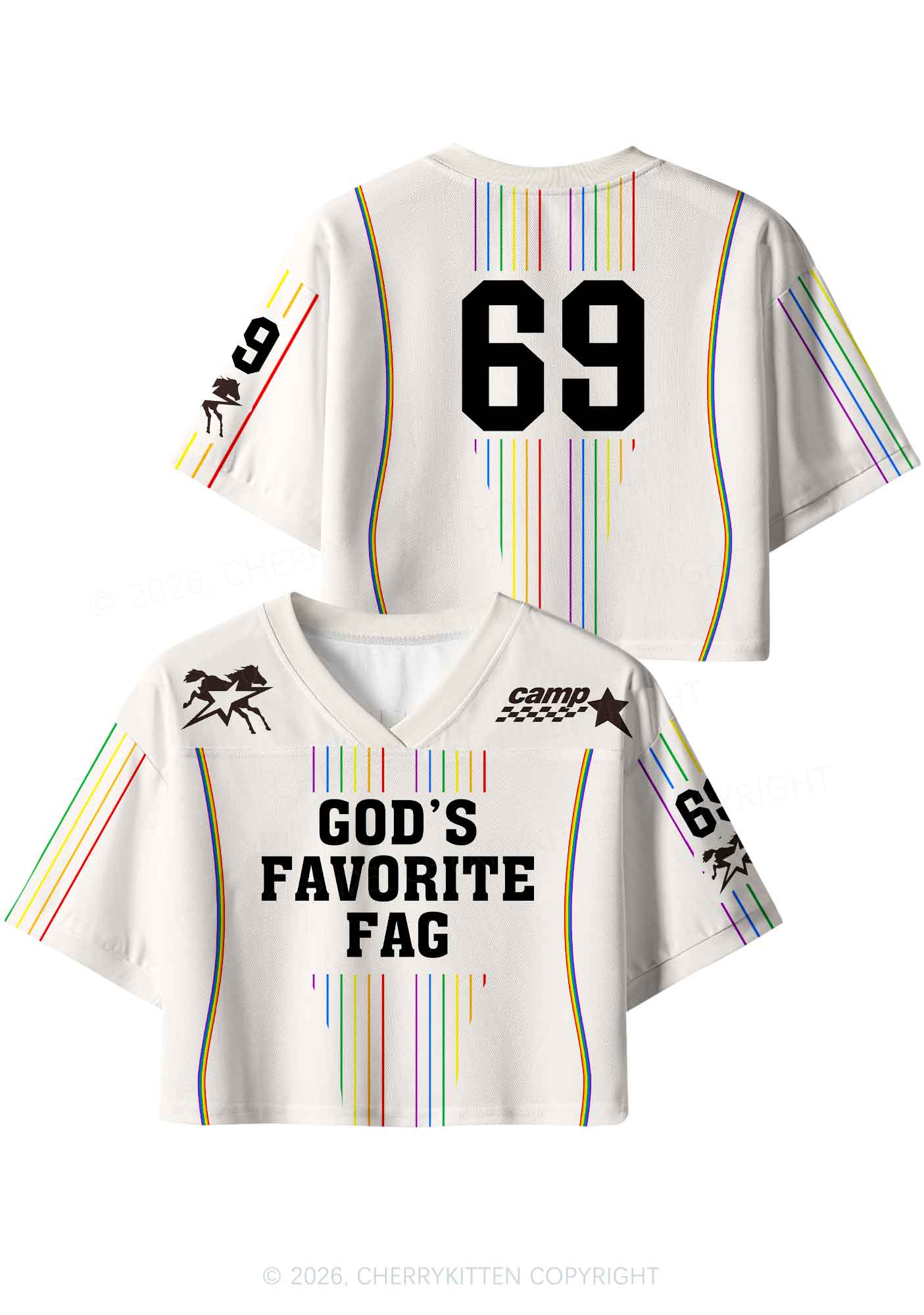 Gods Favorite Fag Rainbow Stripes Pride Y2K Crop Sport Jersey Shirts Cherrykitten