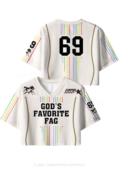 Gods Favorite Fag Rainbow Stripes Pride Y2K Crop Sport Jersey Shirts Cherrykitten