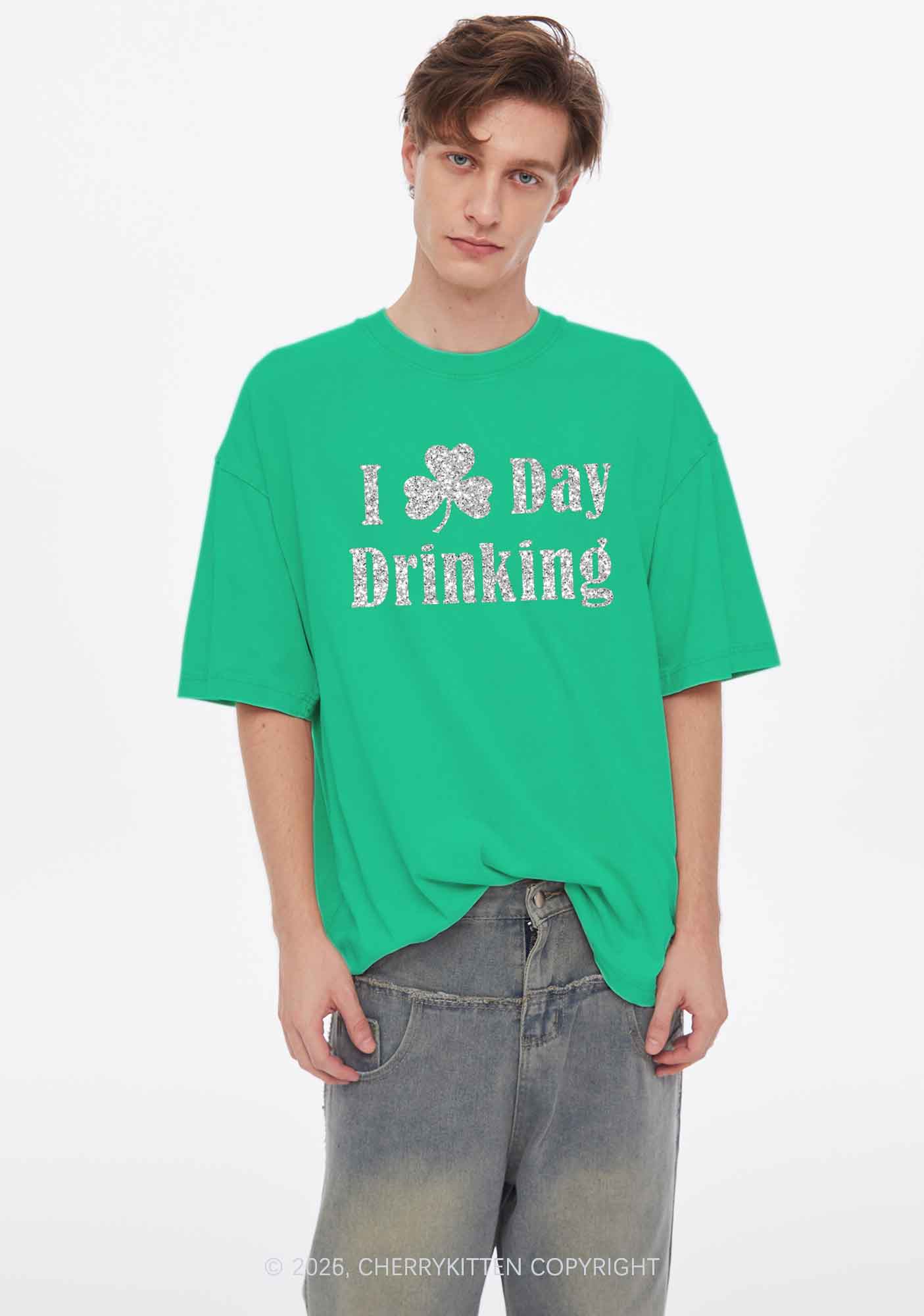 Glitter I Love Day Drinking St Patricks Y2K Shirts Washed Tee Cherrykitten