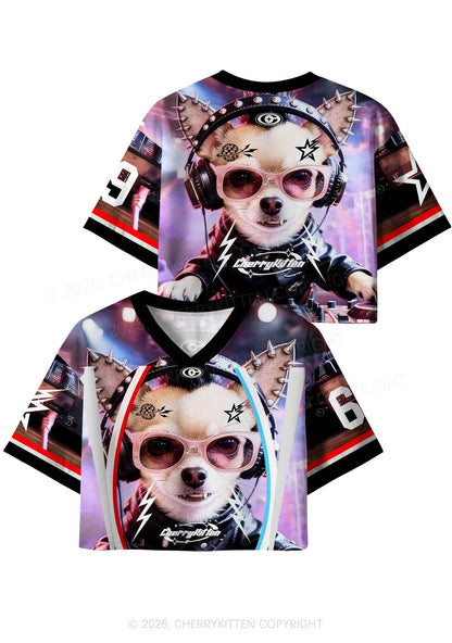 Punk Rock Chihuahua DJ Y2K Crop Sport Jersey Shirts Cherrykitten
