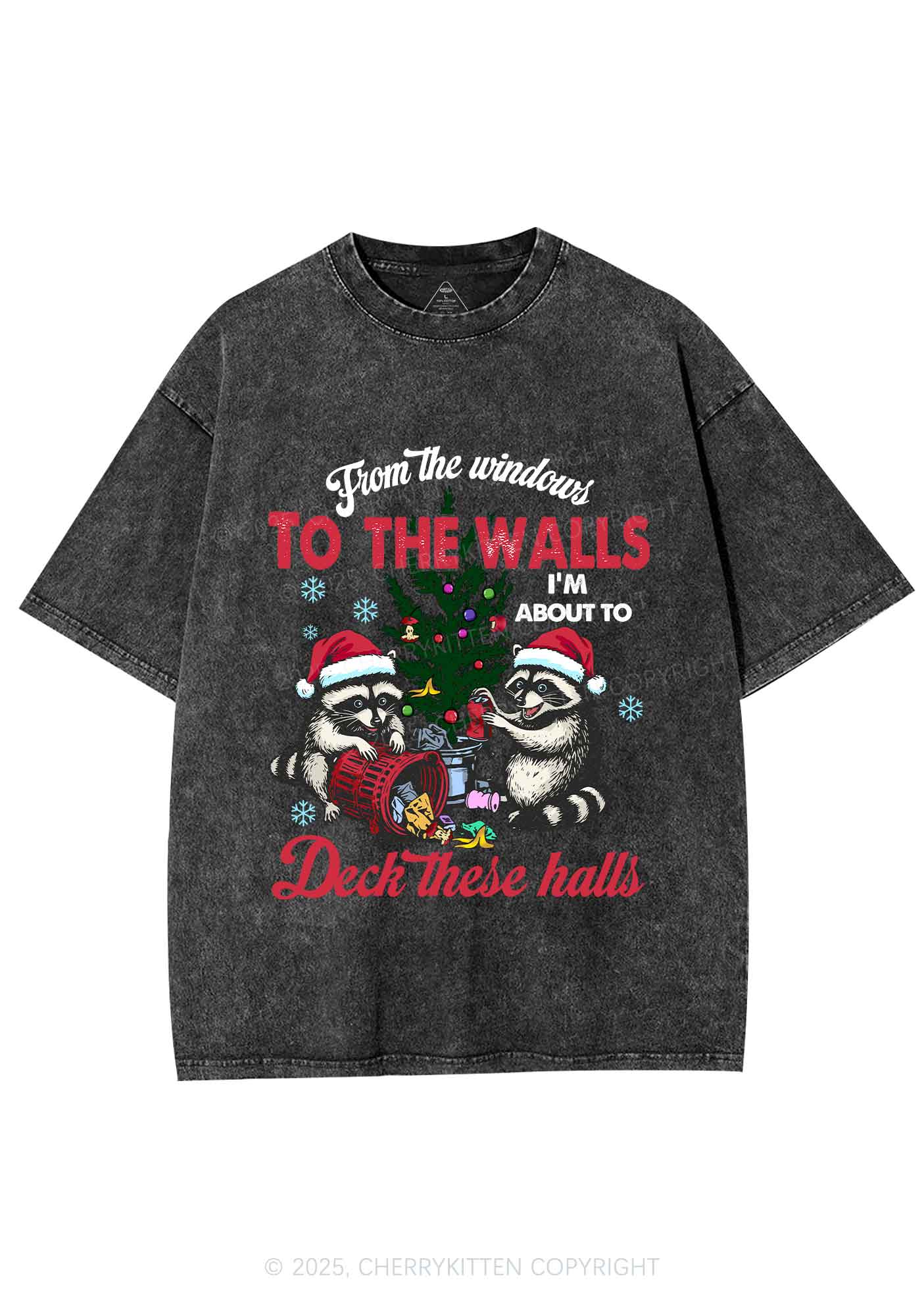 Christmas To The Walls Y2K Shirts Washed Tee Cherrykitten
