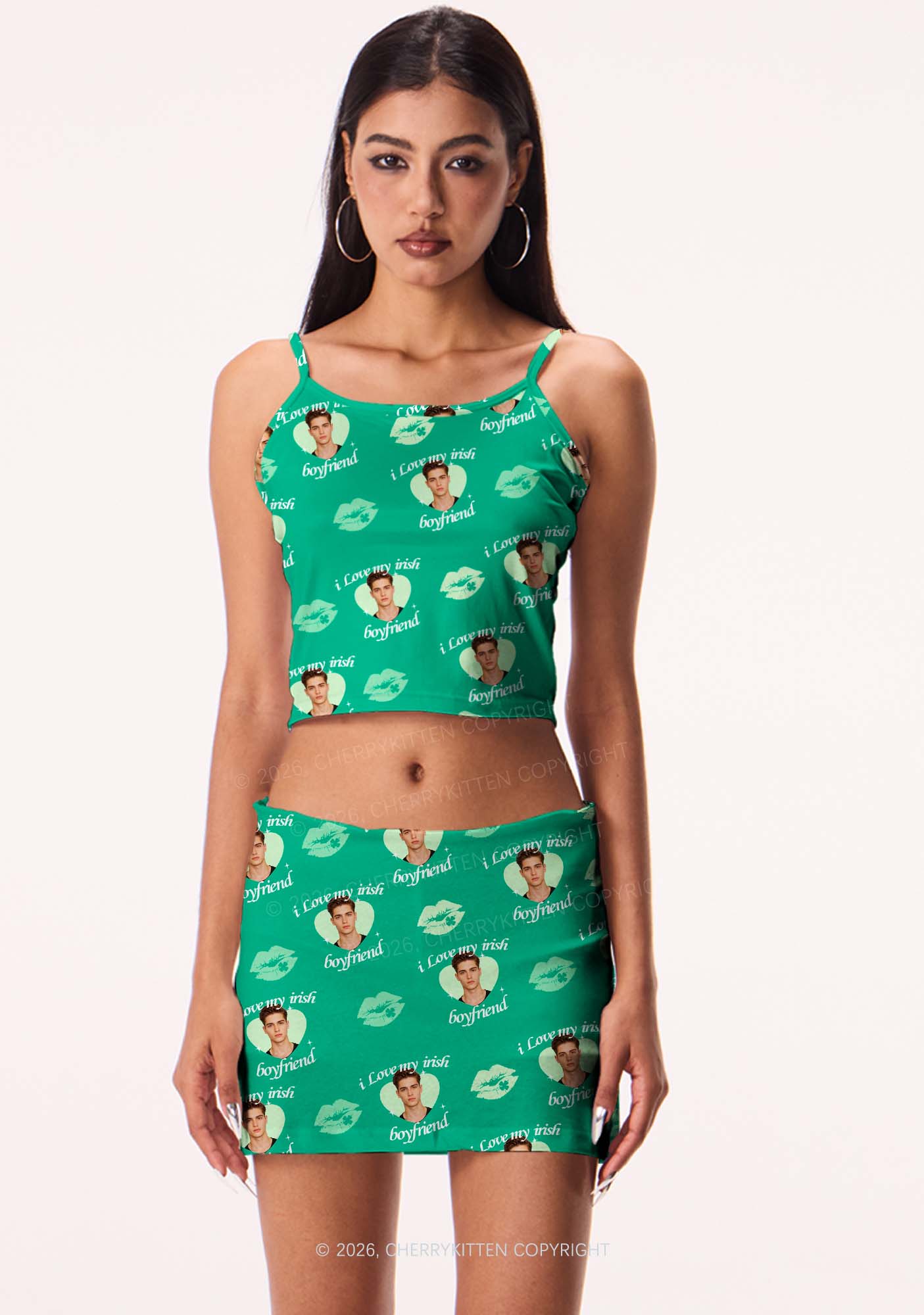 Custom I Love My Irish BF St Patricks Y2K Print Mini Skirt Cherrykitten