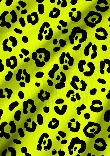 Neon Leopard Y2K Print Long Sleeve Pajama Set Cherrykitten
