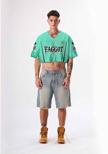 Mint Green Gothic Faggot Pride Y2K Crop Sport Jersey Shirts Cherrykitten