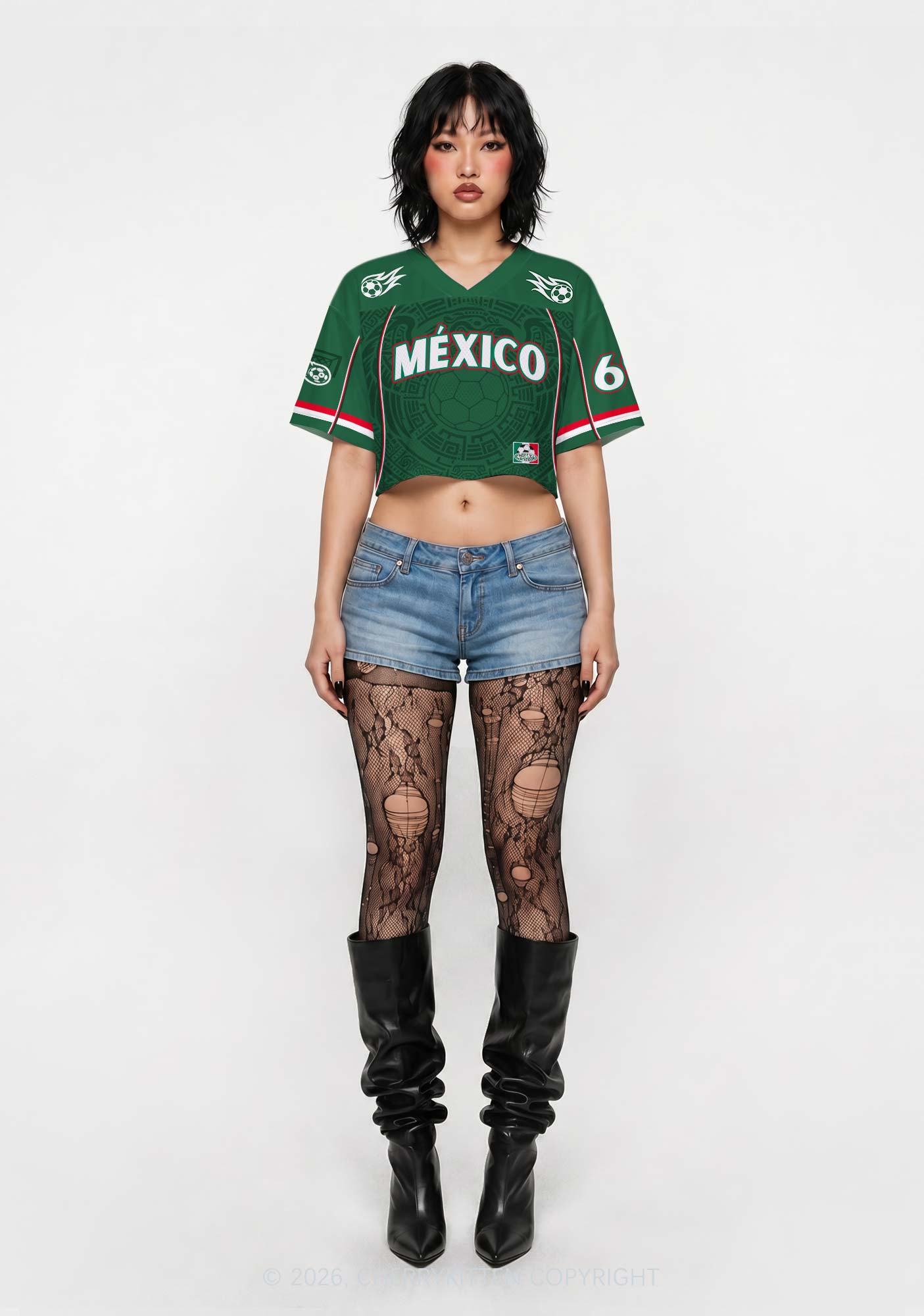 Custom Green Mexico Totem Art Y2K Crop Sport Jersey Shirts Cherrykitten