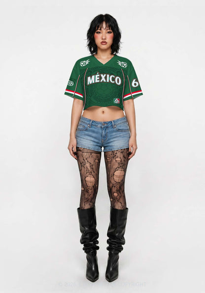 Custom Green Mexico Totem Art Y2K Crop Sport Jersey Shirts Cherrykitten