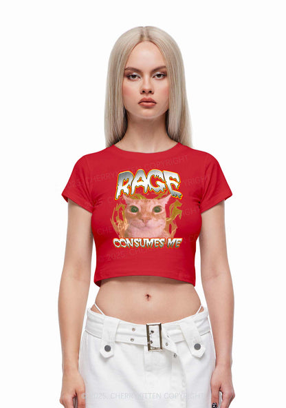 Rage Consumes Me Cat Y2K Baby Tee Cherrykitten