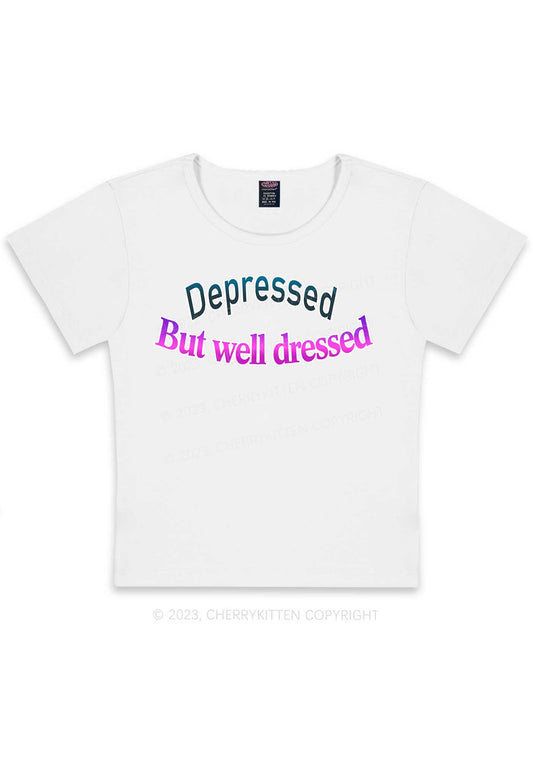 Curvy Depressed But Well Dressed Y2K Baby Tee Cherrykitten