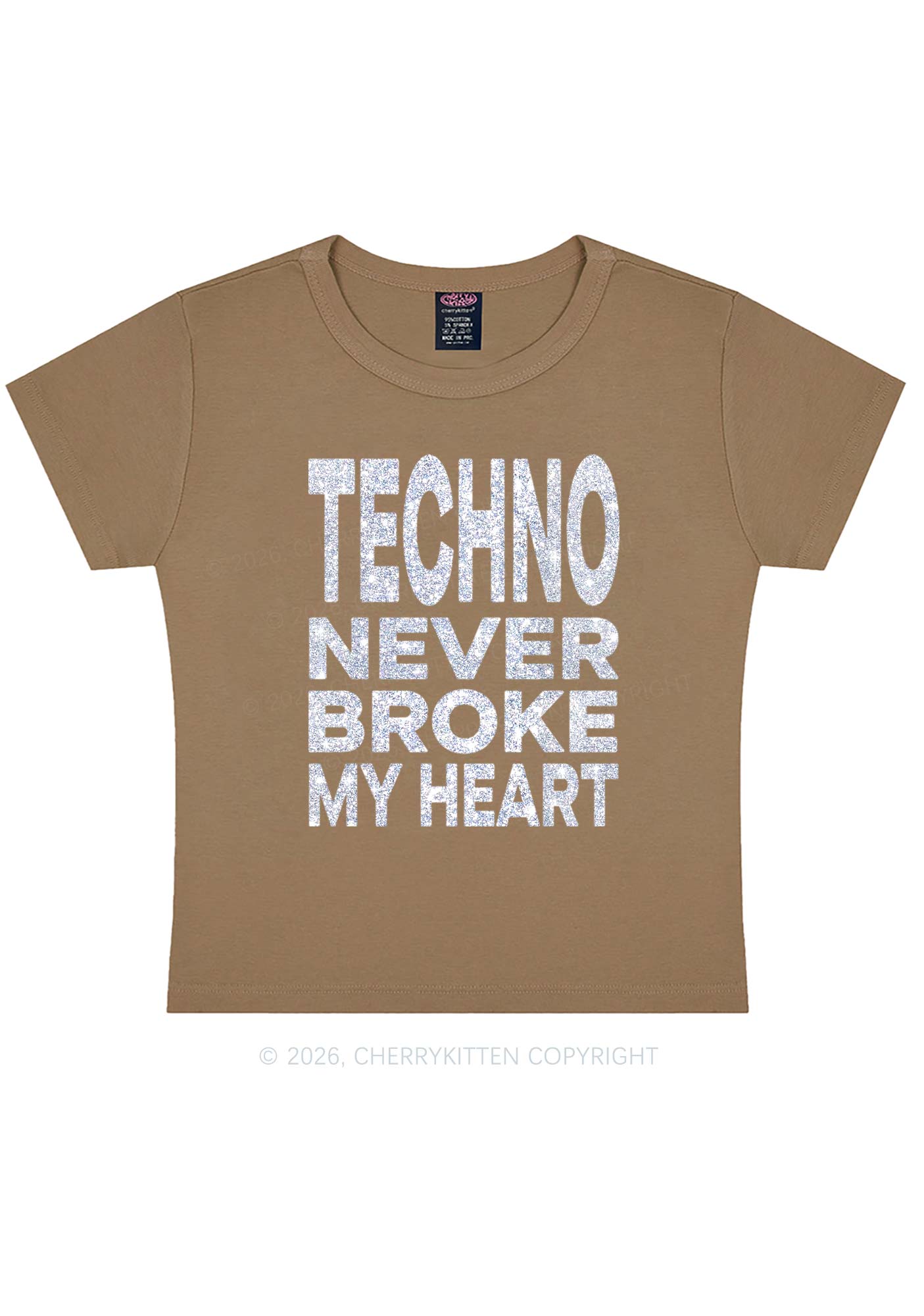 Glitter Techno Heart Y2K Baby Tee Cherrykitten