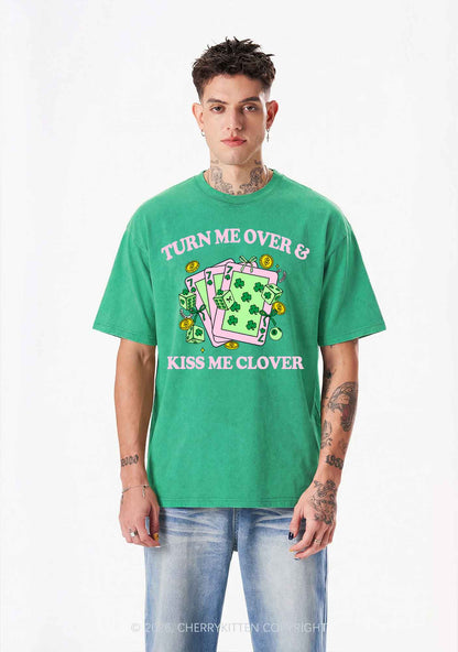 Kiss Me Clover Cards St Patricks Y2K Shirts Washed Tee Cherrykitten