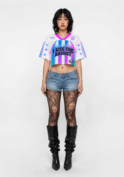 I Kiss The Bassist Y2K Crop Sport Jersey Shirts Cherrykitten