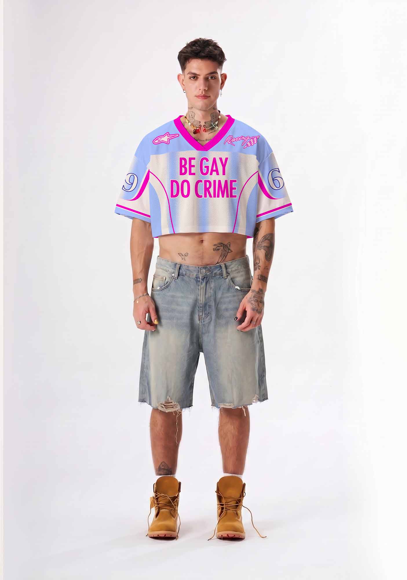 Purple Be Gay Do Crime Pride Y2K Crop Sport Jersey Shirts Cherrykitten