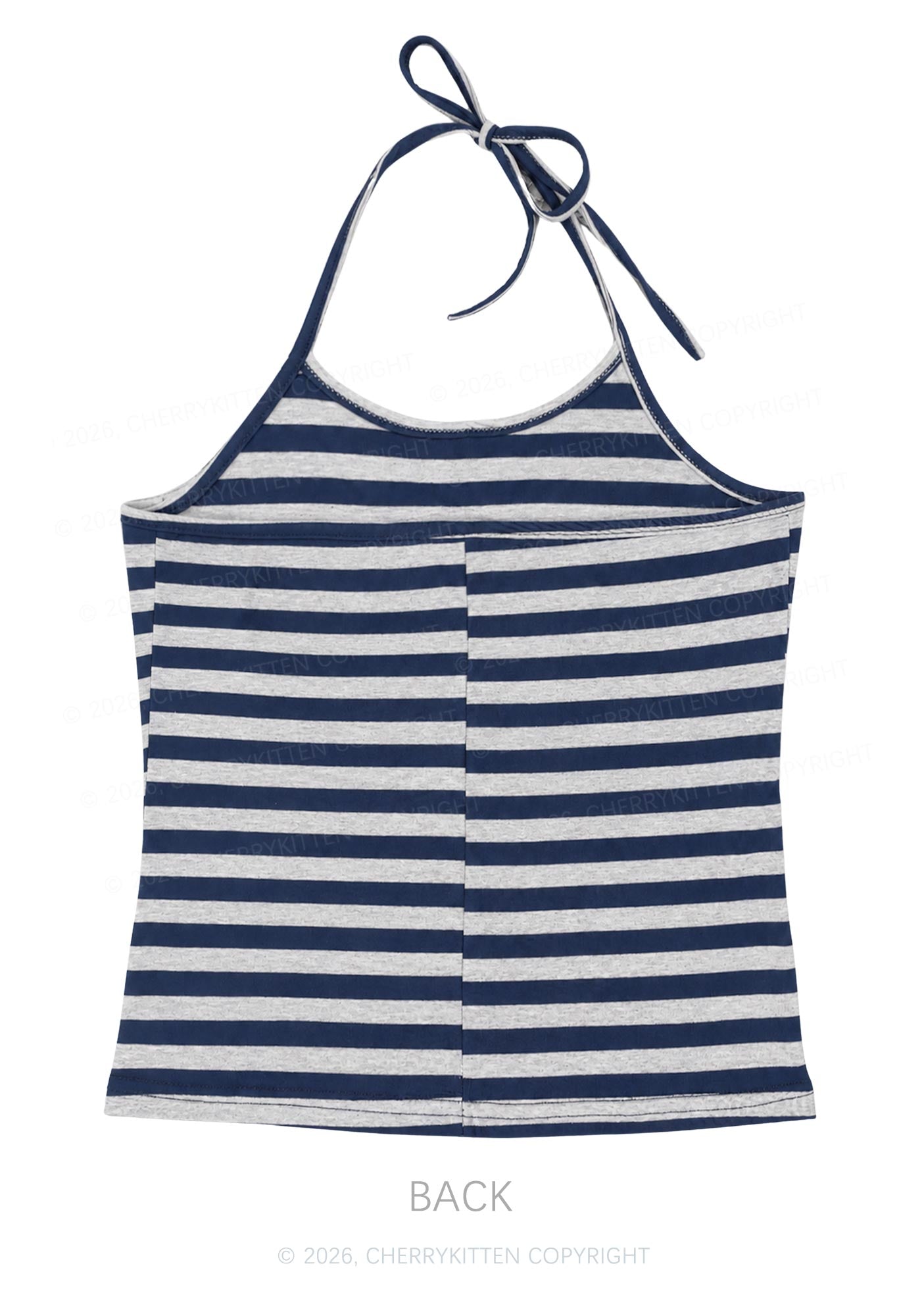 Rhinestone Mommy Needs Cigarette Y2K Navy Grey Striped Halter Neck Cami Cherrykitten