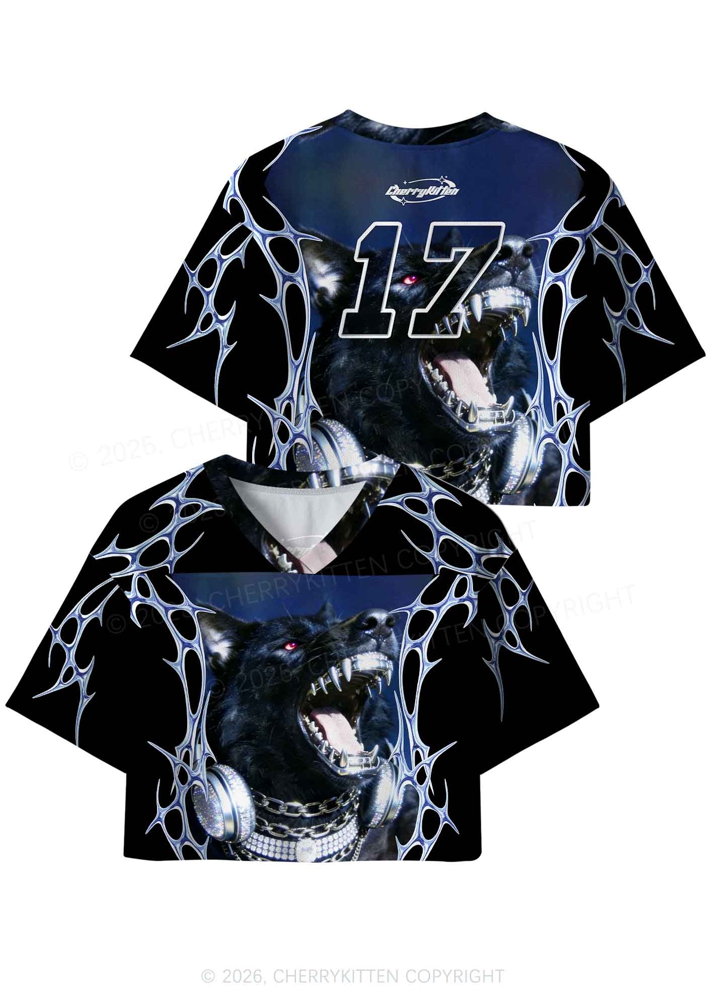 Black Wolf DJ Y2K Crop Sport Jersey Shirts Cherrykitten