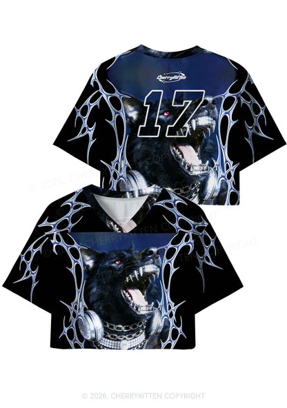 Black Wolf DJ Y2K Crop Sport Jersey Shirts Cherrykitten