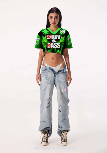 Green DnB Lightning Rock Y2K Crop Sport Jersey Shirts Cherrykitten