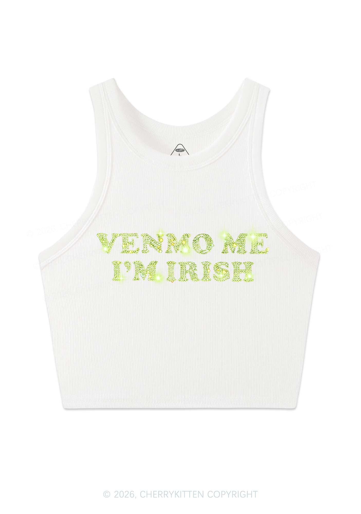 Rhinestone Venmo Me Im Irish St Patricks Y2K Crop Tank Top Cherrykitten