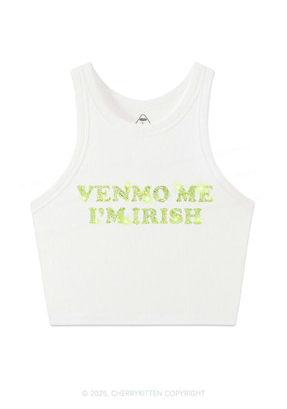 Rhinestone Venmo Me Im Irish St Patricks Y2K Crop Tank Top Cherrykitten