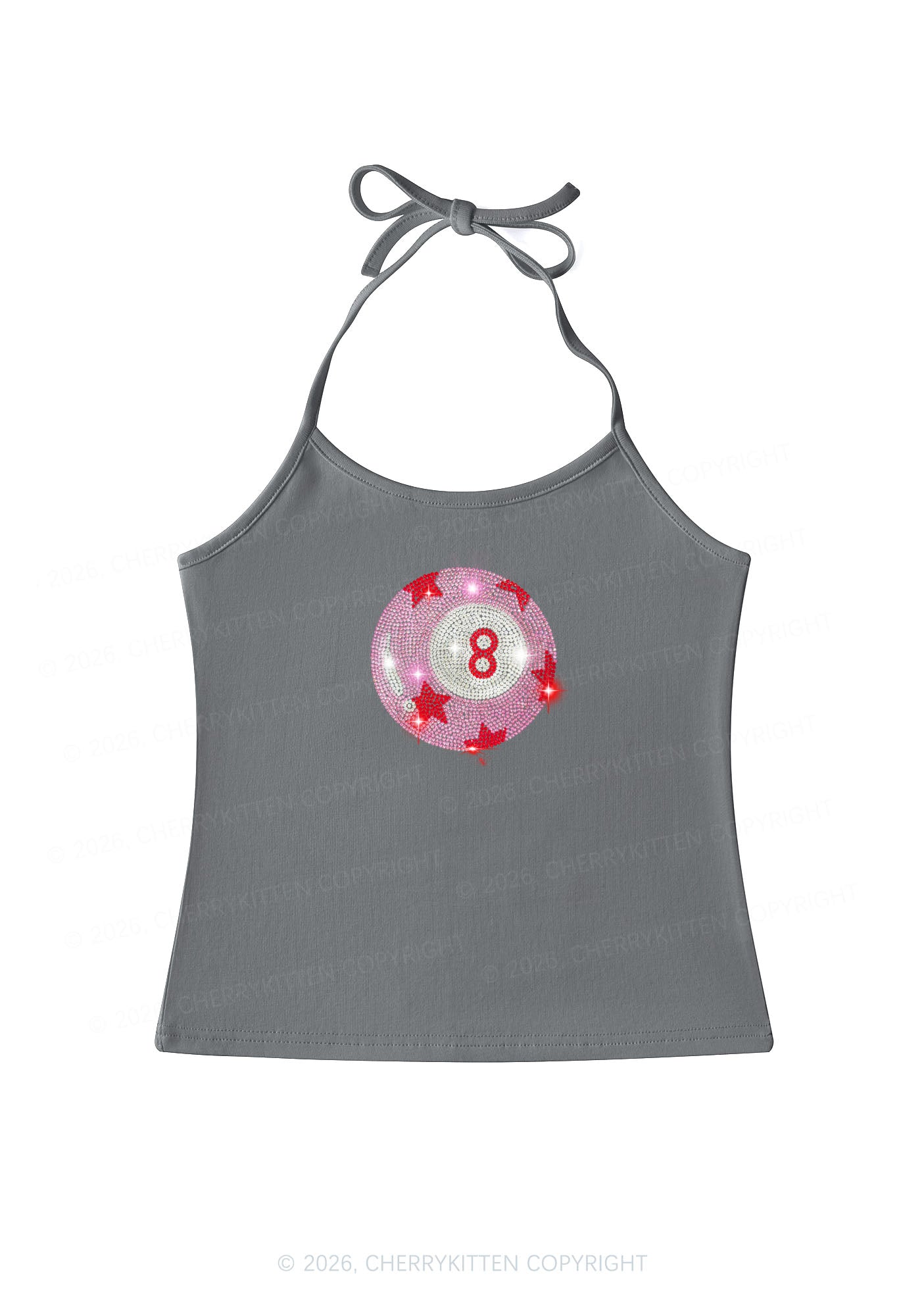 Rhinestone Pink Eight Ball Star Y2K Halter Neck Cami Cherrykitten