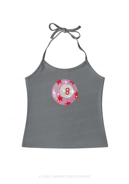 Rhinestone Pink Eight Ball Star Y2K Halter Neck Cami Cherrykitten