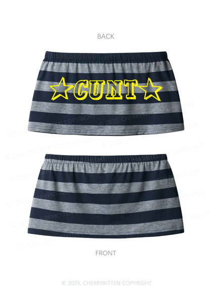 Star Count Y2K Navy Grey Striped Mini Skirt Cherrykitten