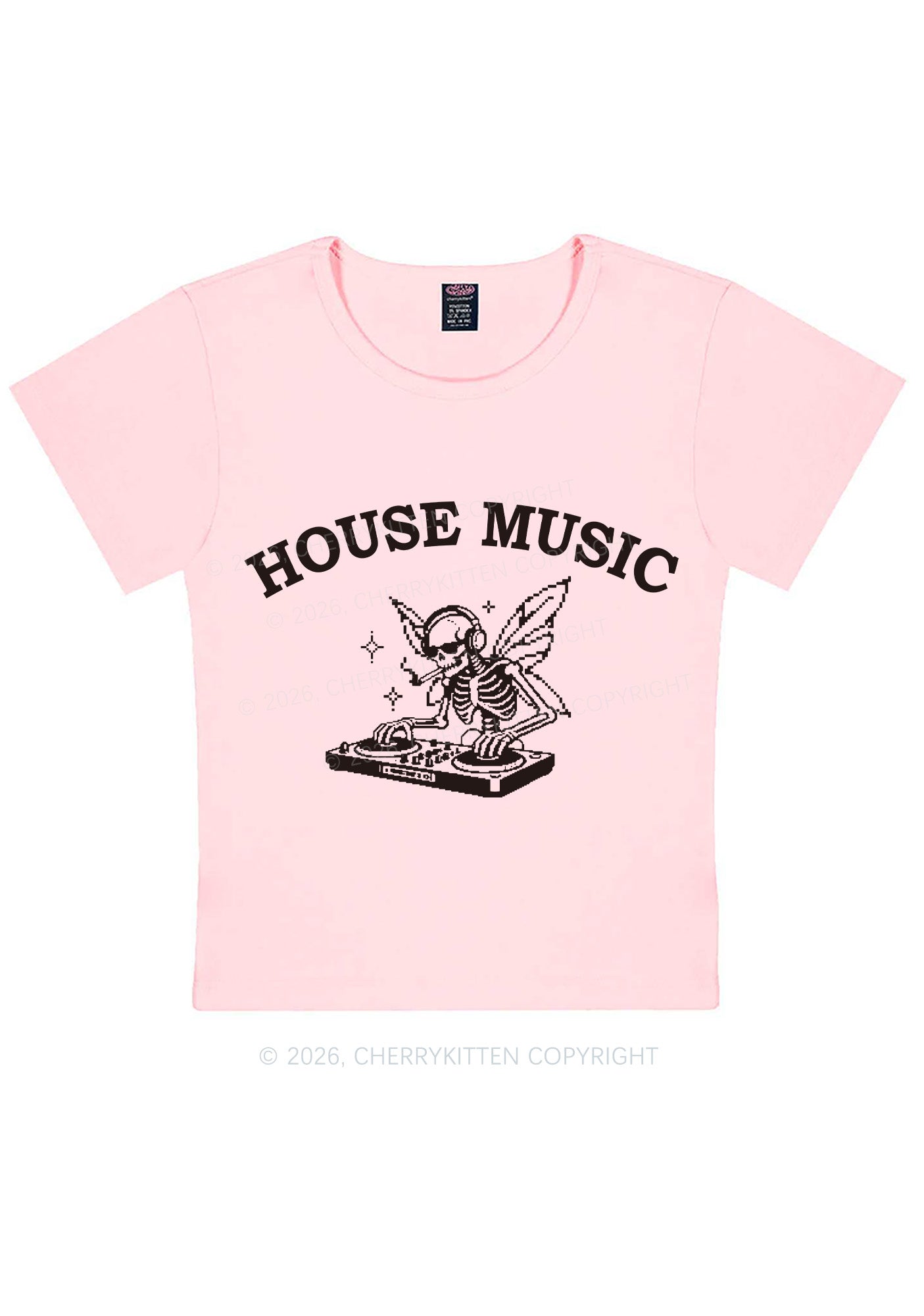 House Music Skeleton Y2K Baby Tee Cherrykitten