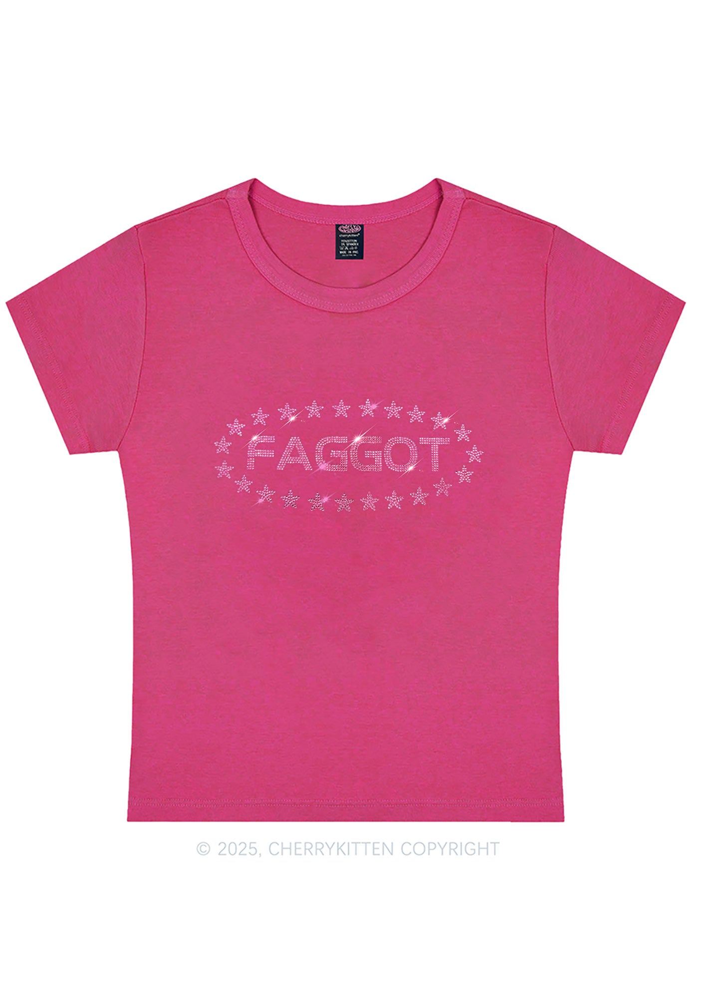 Rhinestone Pink Faggot Stars Pride Y2K Baby Tee Cherrykitten